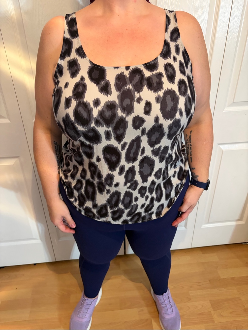Old Navy Black and White Leopard Scoop Neck Tank Top